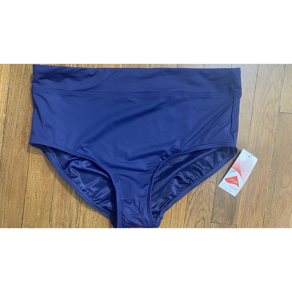 NWT Lands' End Women's High Waisted Bikini Bottoms Navy Blue Size Large (14)